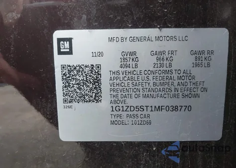 2021 Chevrolet Malibu Fwd Lt z USA, uszkodzony, nr VIN 1G1ZD5ST1MF038770